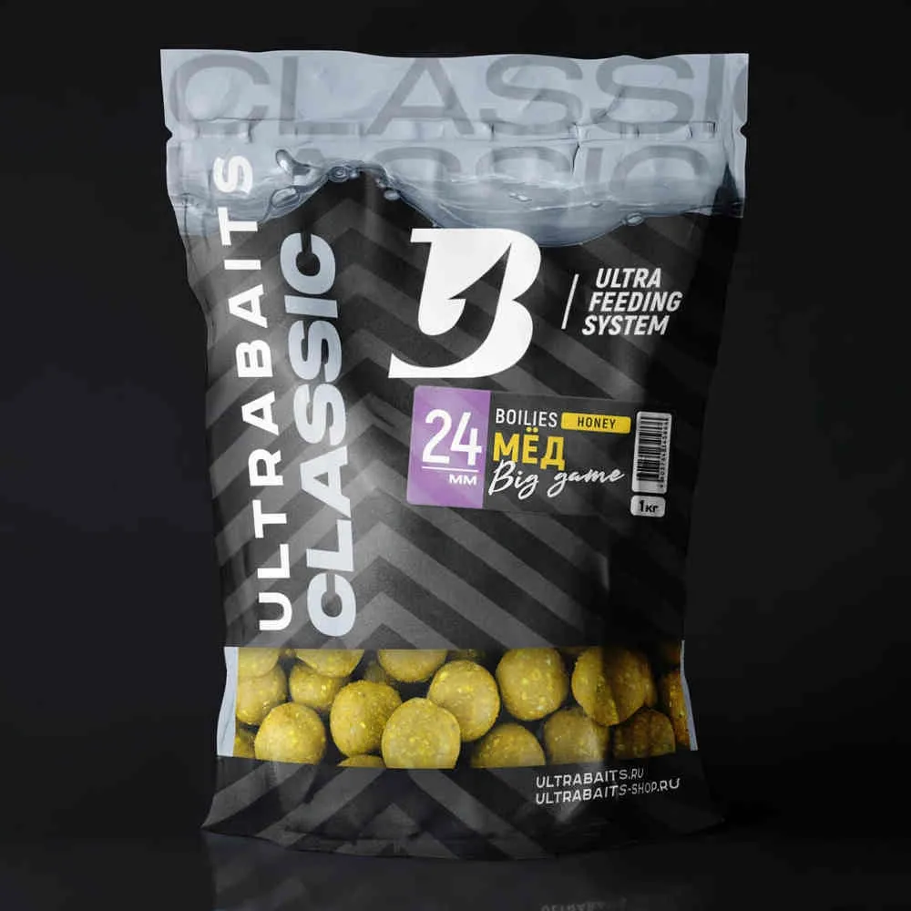 Бойлы прикормочные UltraBaits "Classic" Мед 1 кг 24 мм