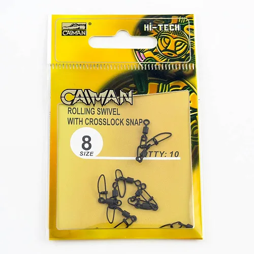 Застежка с вертлюгом Caiman 216007 black mat #8 10шт/уп 