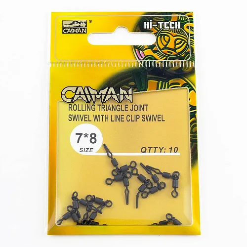 Вертлюг двойной составной с клипсой Caiman 216044 Black mat 7x8 10шт/уп 