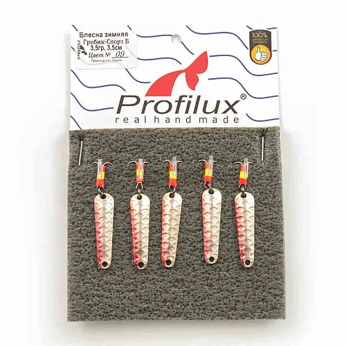 Блесна зимняя Profilux Гробик-спорт Б 3,5гр цв. 09 серебро-вишня, чешуя