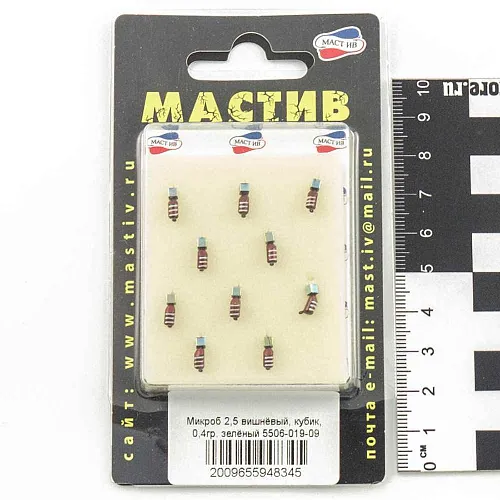 Мормышка вольфрамовая Мастив Микроб 2,5 вишневый, кубик 0,4гр (зеленый)