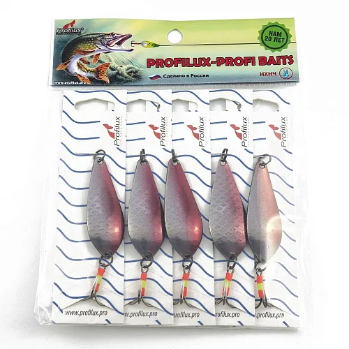 Блесна колеблющаяся нерж. Profilux Атом М 10гр цв. Н-09 серебро чешуя+красная полоса (5 шт в упак.)
