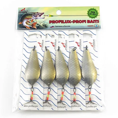 Блесна колеблющаяся нерж. Profilux Атом Б 15гр цв. Н-10 серебро чешуя+золотая полоса (5 шт в упак.)