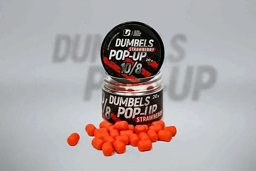 Бойлы плавающие UltraBaits "Fluro Pop-up" Dumbells Клубника 10х8 мм 20гр