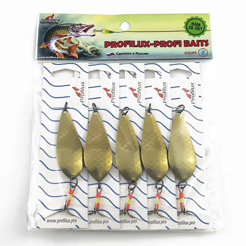 Блесна колеблющаяся нерж. Profilux Атом М 10гр цв. Н-05 золото чешуя (5 шт в упак.)