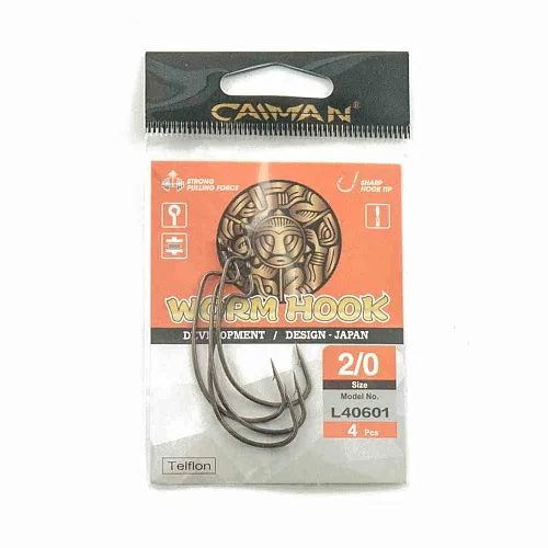 Крючки офсетные Caiman Worm Hook Teflon №2/0 40601