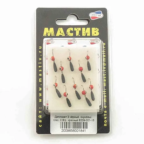 Мормышка вольфрамовая Мастив Дипломат 3 черный, окуневый глаз 0,9гр (красный)