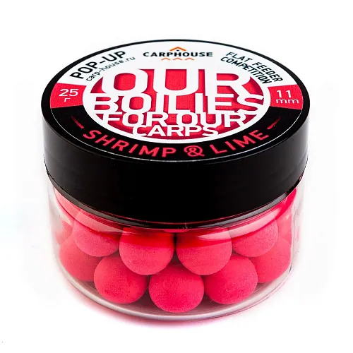 Бойлы Carp House Pop-Up 11 мм Flat Feeder Competition Креветка-лайм (банка)