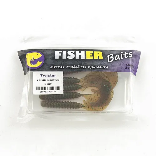 Виброхвост FISHER BAITS Twister 78мм цвет 02 (уп. 5шт)