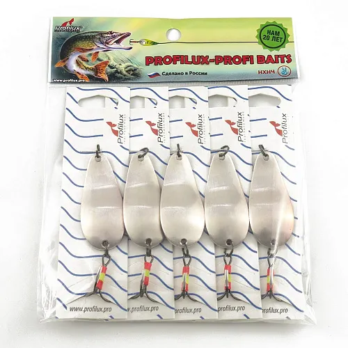 Блесна колеблющаяся Profilux Байкал 14гр цв. 01-к серебро+красный (5 шт в упак.)