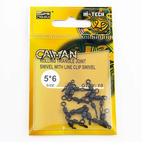 Вертлюг двойной составной с клипсой Caiman 216042 Black mat 5x6 10шт/уп 