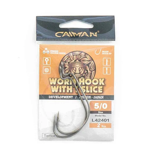 Крючки офсетные Caiman Worm 1 Slice Teflon №5/0 42401
