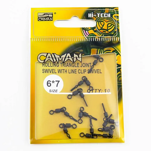 Вертлюг двойной составной с клипсой Caiman 216043 Black mat 6x7 10шт/уп 