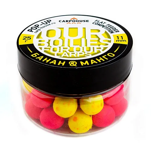 Бойлы Carp House Pop-Up 11 мм Flat Feeder Competition Банан-манго (банка)