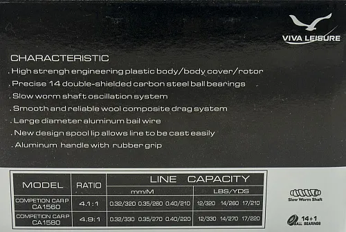 Катушка Viva Competition Carp Pro CA 1560 (14+1ВВ) 