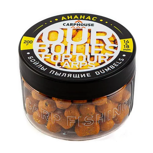Бойлы Carp House пылящие насадочные дамбелс 14*18 мм Ананас (банка 200гр)