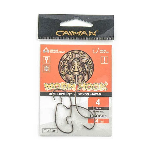Крючки офсетные Caiman Worm Hook Teflon №4 40601