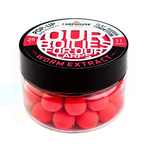 Бойлы Carp House Pop-Up 11 мм Flat Feeder Competition Worm Extract червяк (банка)