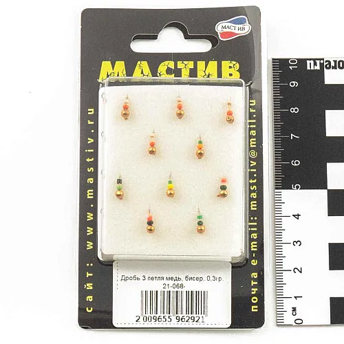 Мормышка вольфрамовая Мастив Дробь 3 петля медь, бисер 0,3гр