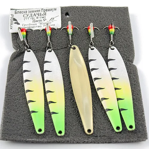 Блесна зимняя Profilux Премиум Судачья 11гр цв. 15 перламутр+желтый+салатовый