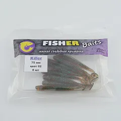 Виброхвост FISHER BAITS Killer 75мм цвет 02 (уп. 8шт)