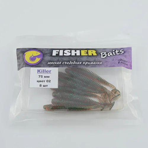 Виброхвост FISHER BAITS Killer 75мм цвет 02 (уп. 8шт)