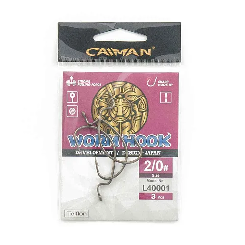 Крючки офсетные Caiman Worm Hook Teflon №2/0 40001