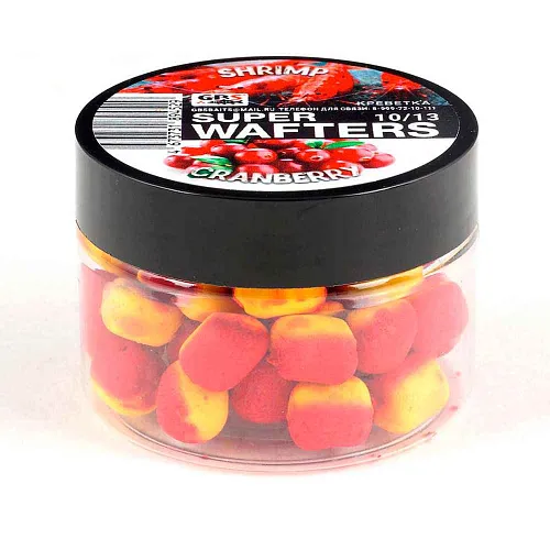 Бойлы нейтральной плавучести (Wafters) GBS Креветки-Клюква 10х13мм