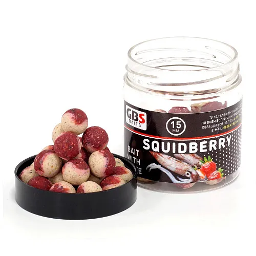 Бойлы GBS Baits тонущие насадочные 15мм 100гр Squidberry Кальмар клубника (5шт в упак)
