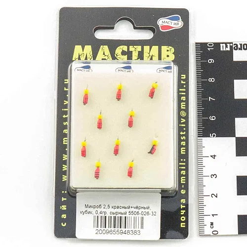 Мормышка вольфрамовая Мастив Микроб 2,5 красный+черный, кубик 0,4гр (сырный)