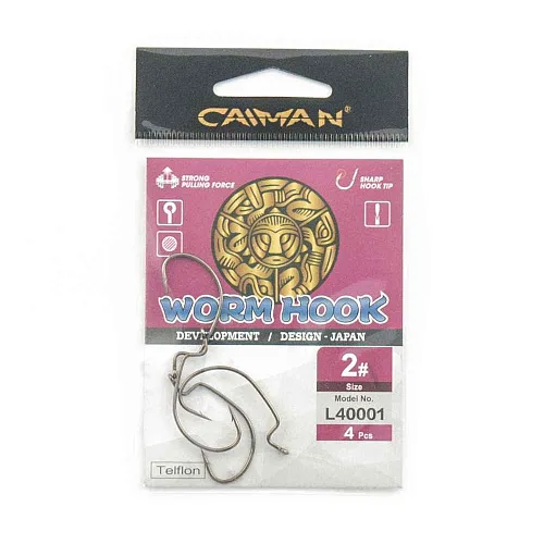 Крючки офсетные Caiman Worm Hook Teflon №2 40001