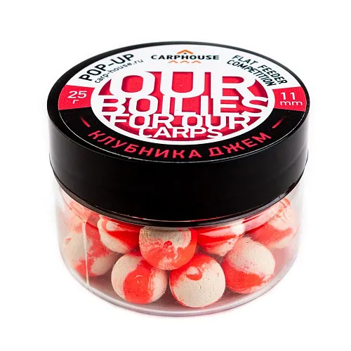 Бойлы Carp House Pop-Up 11 мм Flat Feeder Competition Клубника джем (банка)