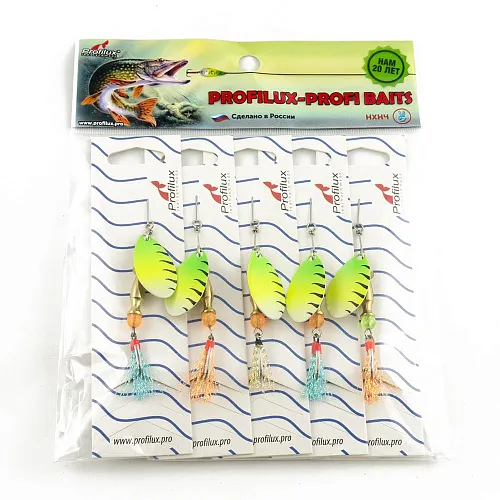 Блесна вращающаяся Profilux Щучья 7гр цв. 210 перламутр=желтый салатовый (5 шт в упак.)