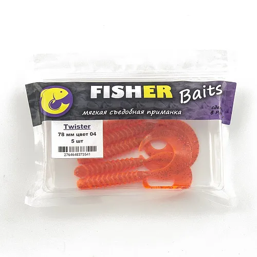 Виброхвост FISHER BAITS Twister 78мм цвет 04 (уп. 5шт)