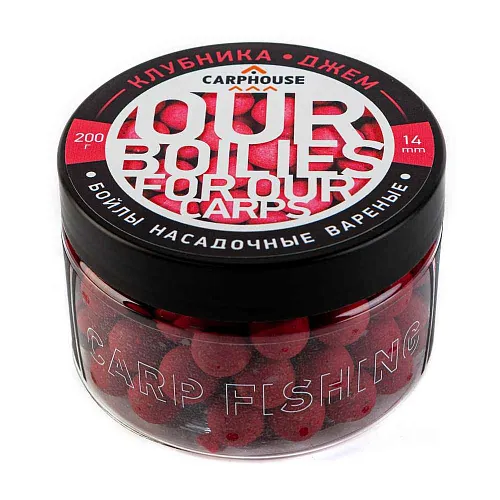 Бойлы Carp House вареные насадочные 14мм Клубника джем (банка 200гр)