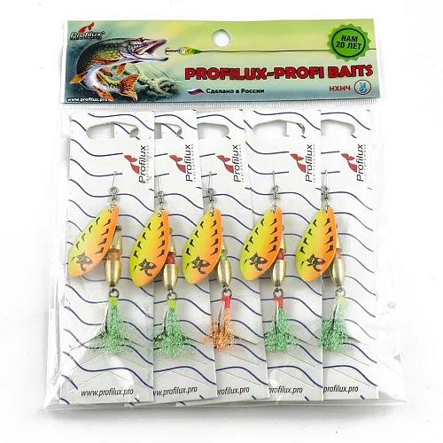 Блесна вращающаяся Profilux Таймень М 12гр цв. 218 желтый-оранжевый (5 шт в упак.)