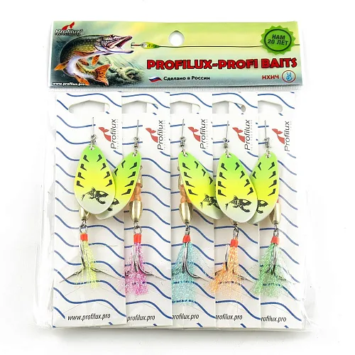 Блесна вращающаяся Profilux Таймень Б 15гр цв. 210 перламутр-желтый-салатовый (5 шт в упак.)