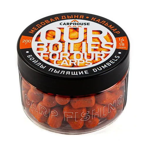 Бойлы Carp House пылящие насадочные дамбелс 14*18 мм Медовая дыня-Кальмар (банка 200гр)