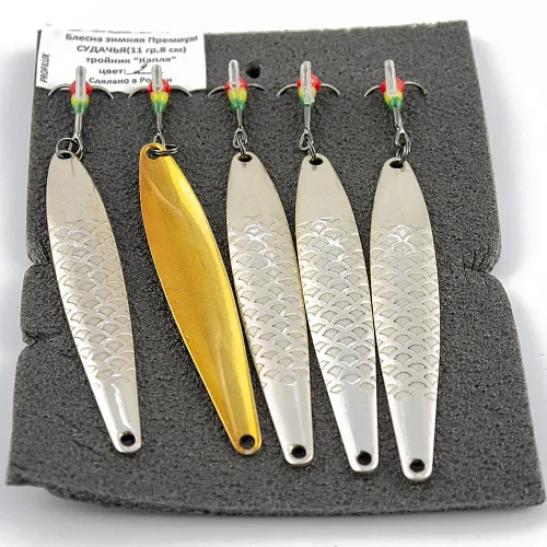 Блесна зимняя Profilux Премиум Судачья 11гр цв. 02 серебро чешуя золото