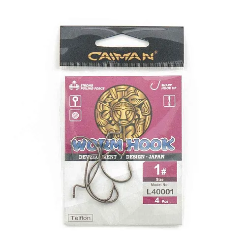 Крючки офсетные Caiman Worm Hook Teflon №1 40001