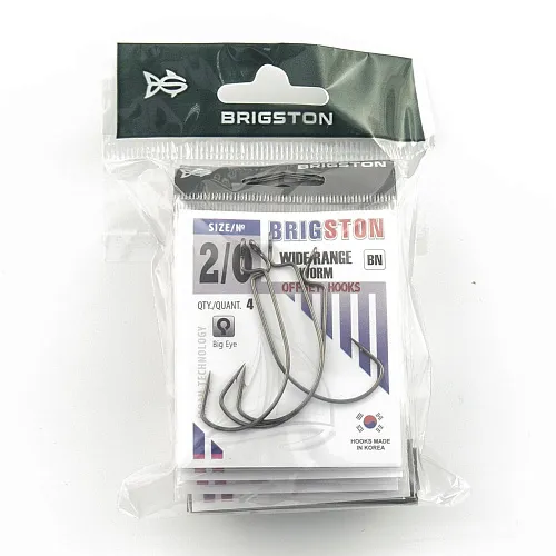 Крючок офсетный Brigston Wide Range Worm BN № 2/0 ( уп. 4 шт.)