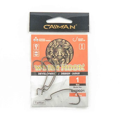 Крючки офсетные Caiman Worm Hook Teflon №1 40601