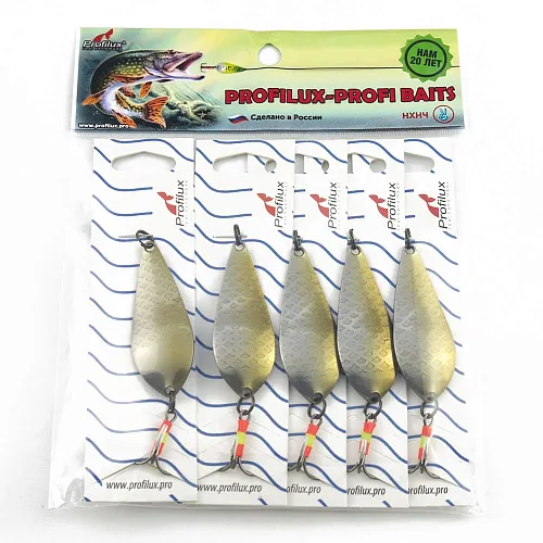 Блесна колеблющаяся нерж. Profilux Атом М 10гр цв. Н-10 серебро чешуя+золотая полоса (5 шт в упак.)