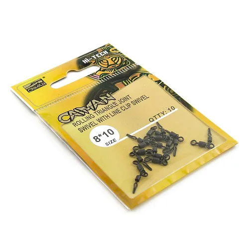 Вертлюг двойной составной с клипсой Caiman 216045 Black mat 8x10 10шт/уп 