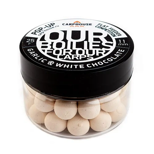 Бойлы Carp House Pop-Up 11 мм Flat Feeder Competition Garlic White chocolate (банка)