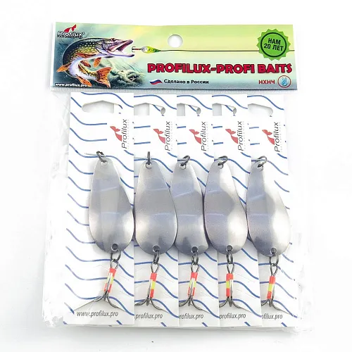 Блесна колеблющаяся нерж. Profilux Байкал 14гр цв. Н-01-к серебро+красный (5 шт в упак.)