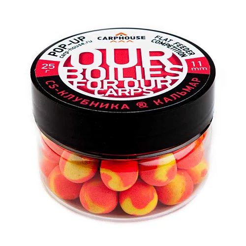 Бойлы Carp House Pop-Up 11 мм Flat Feeder Competition CS Клубника кальмар (банка)