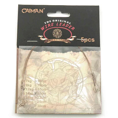 Поводок Caiman струна коричневый (5 шт. в уп.) Ф0,32 12 кг 20 см 256531