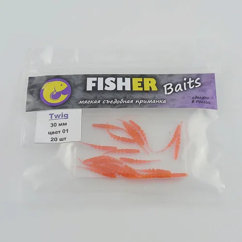Виброхвост FISHER BAITS Twig 30мм цвет 01 (уп. 20шт)