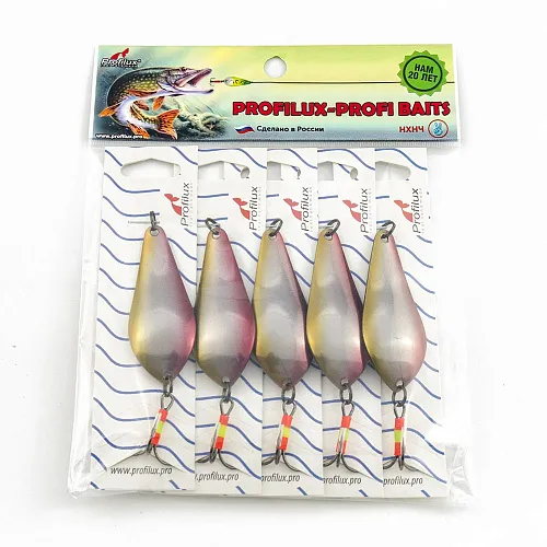 Блесна колеблющаяся нерж. Profilux Атом Б 15гр цв. Н-126 желтый+серебро+красный (5 шт в упак.)